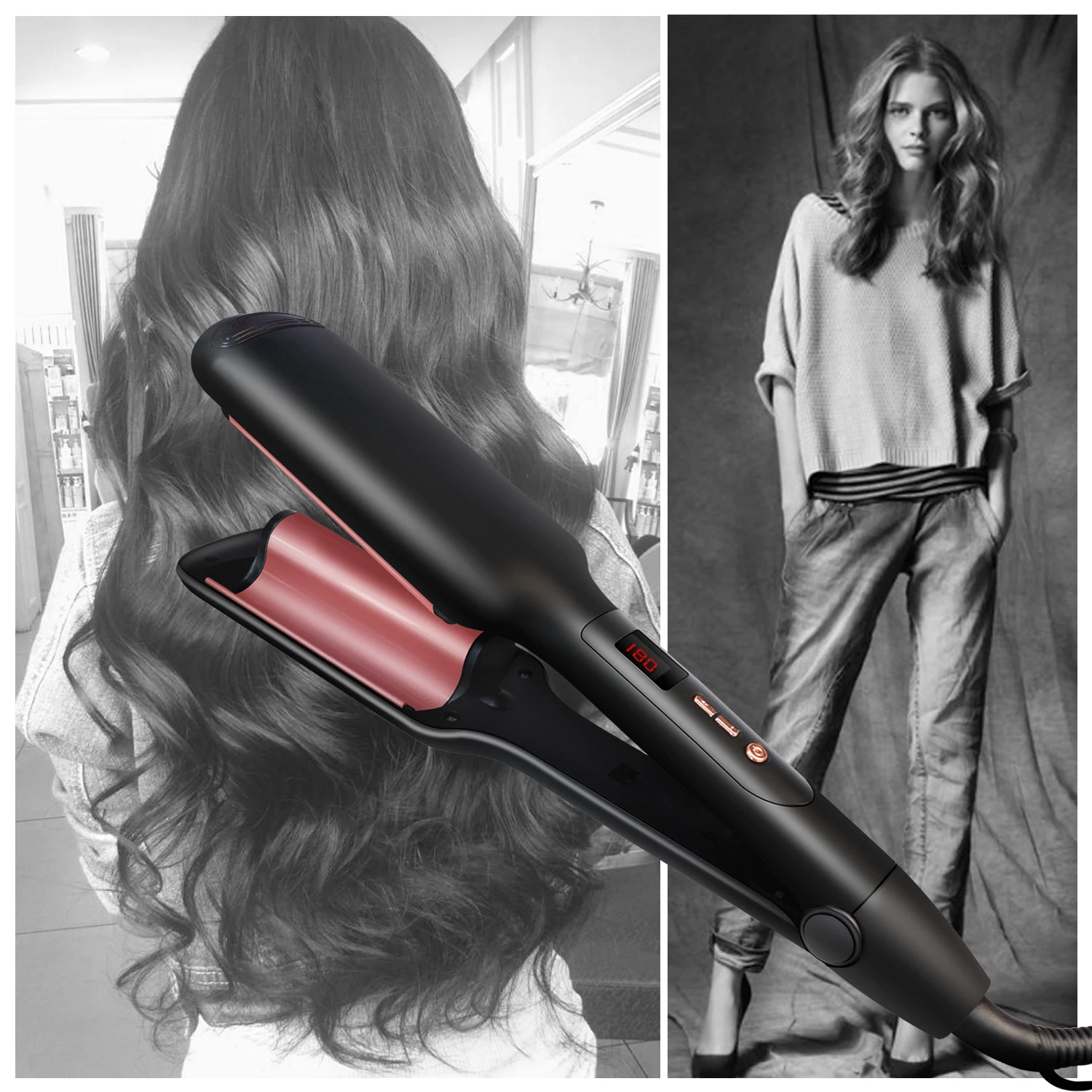 Modelador de Cabelo Grande Onda Curling Ferro Cerâmica um Passo Culer Profunda Ondulado Ovo Rolls Display Led 2 Barris Ferramentas Modelador Cabelo 28mm 11 Computers & Electronics