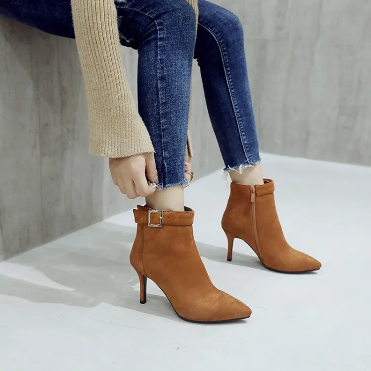 

Big Size 9 10 11 12 boots women shoes ankle boots for women ladies boots shoes woman winter Side zipper with belt buckle