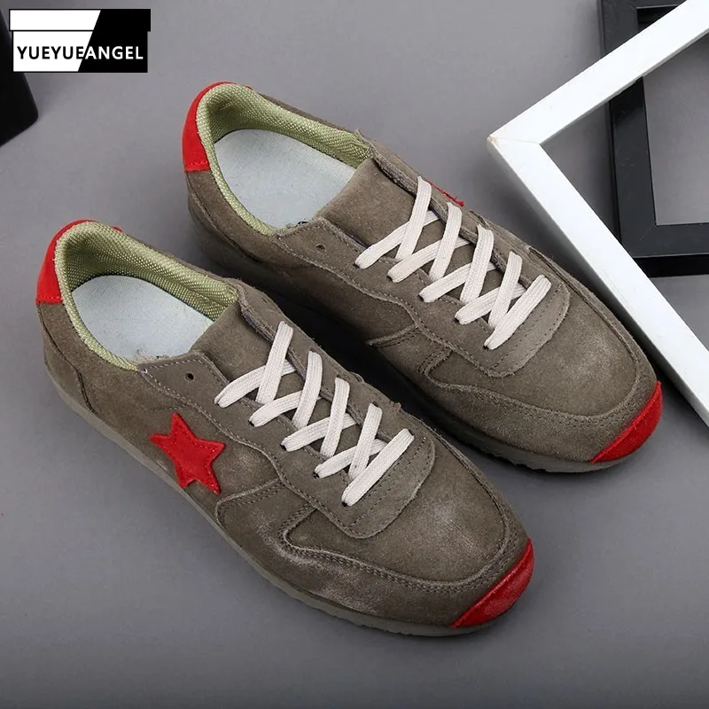

Men Flat Sneakers Mixed Colors Retro Cow Suede Work Safety Shoes Spring Autumn Lace Up Street Outdoor Casual Shoes Trainers