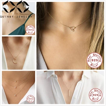 

Quinby 925 Sterling Silver Necklace Women Moon Star Pendant Necklace Heart Chain Zircon Chokers Necklace Girl Party Collar Q5