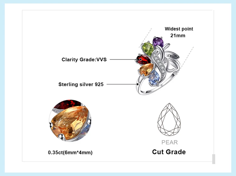 JewelryPalace бабочка 2.4ct Подлинная Аметист гранат перидот цитрин голубой топаз коктейльное кольцо 925 пробы серебро