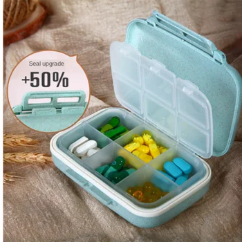 

2020 New Arrival Portable Medicine Small Storage Box for Purse, Grain Fiber Sealed Pill Organzier Case Box Divided Compartment