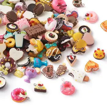 

100pcs Mix Shapes Lovely Food Theme Resin Pendants Imitation Food charms For Necklace Bracelet Kids Jewelry keychain DIY Making