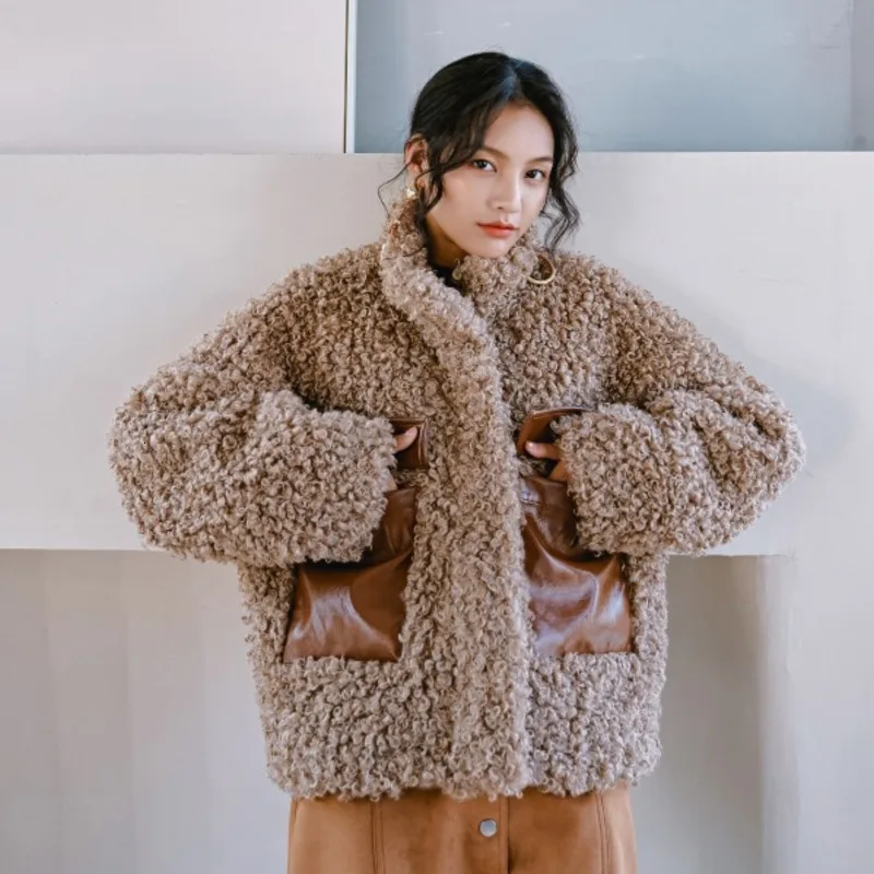 

Fashion Tide Original Women Autumn And Winter New Fur One Solid Color Thick Warm Fur Coat Female PB911