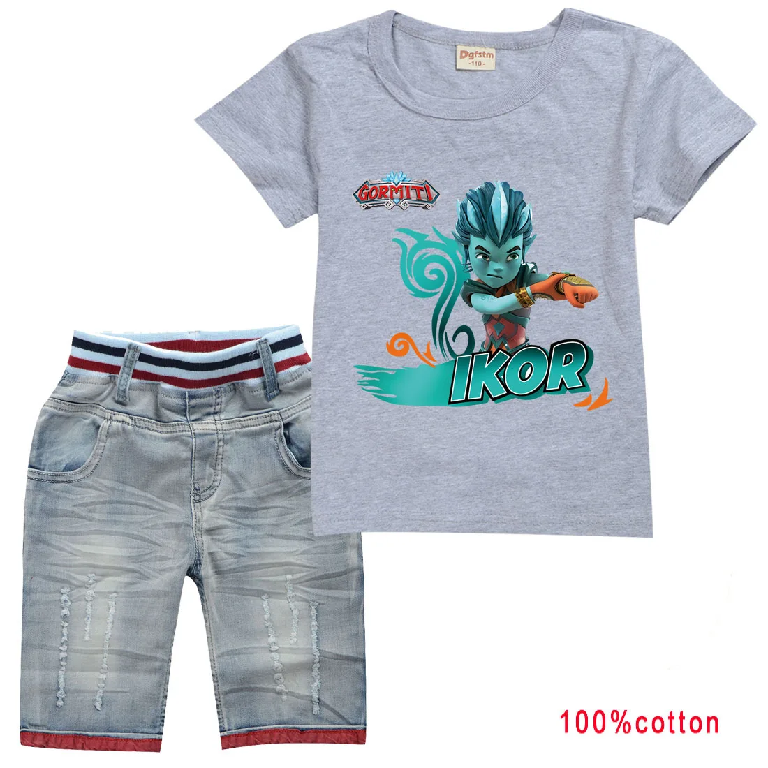 

Game Gormiti T Shirt Denim Shorts 2pcs Sets Kids Summer Cartoon Jeans Suits Boys Sportwear Toddler Girls Outfits Short Sleeves