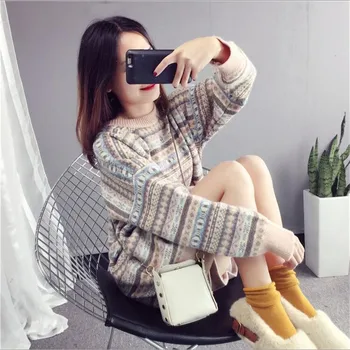

2020 Winter New Sweater Female Loose Korean Version Of The Striped Stripe Sweater Tops Inside The Thickening To Keep Warm
