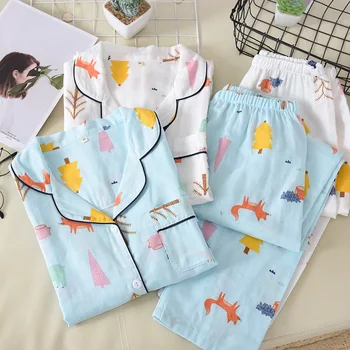 

Gauze Pajamas Women's Spring and Autumn Pure Cotton Long Sleeve Autumn & Winter Korean-style Lovely Students May Outer Wear Home