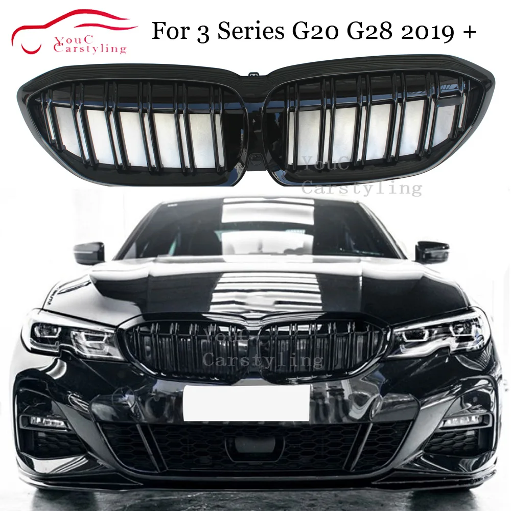 Gloss Black Front Kidney Grille for BMW G20 G28 2019-2020 ABS Plastic Single Line Racing Grille