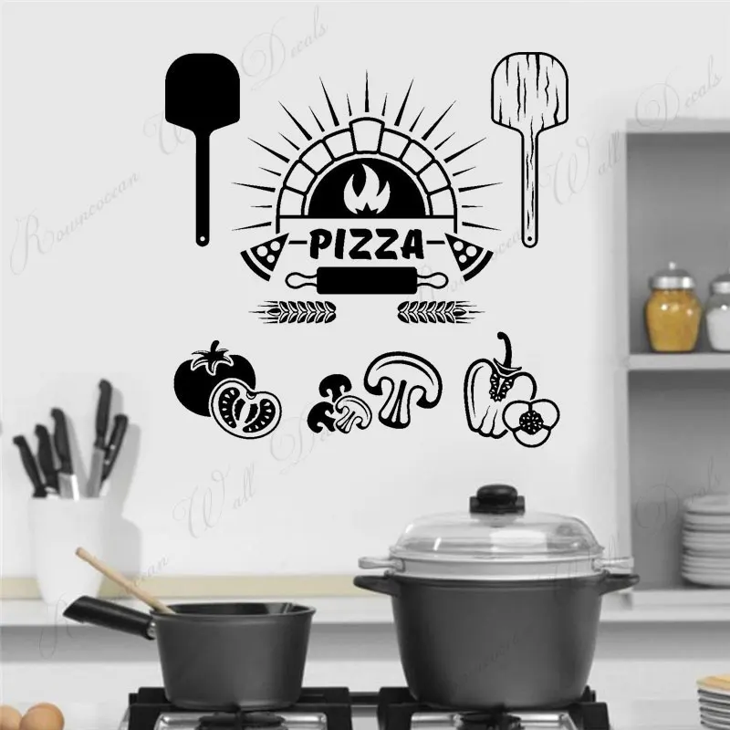 

Vinyl Wall Decal Pizza Italian Restaurant Cooking Kitchen Wall Stickers Mural Removable Self Adhesive Murals Wallpaper 4412