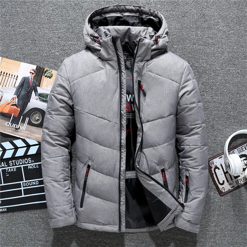 Casual Slim Men's Thick Down Jacket Winter Windproof Warm Parka Thick Hooded Male Brand Clothing White Duck Down Coat