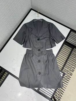 

High-end Design Women Chic A-line Mini Dress 2020 Summer Short Sleeves Single Breasted Sexy Dress Cut Waistless Suit Dresses New