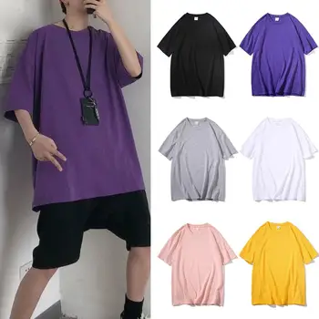 

Men's clothing Summer Unisex Casual Solid Color Top O Neck Short Sleeve Plus Size Base Shirt Men t shirt футболк