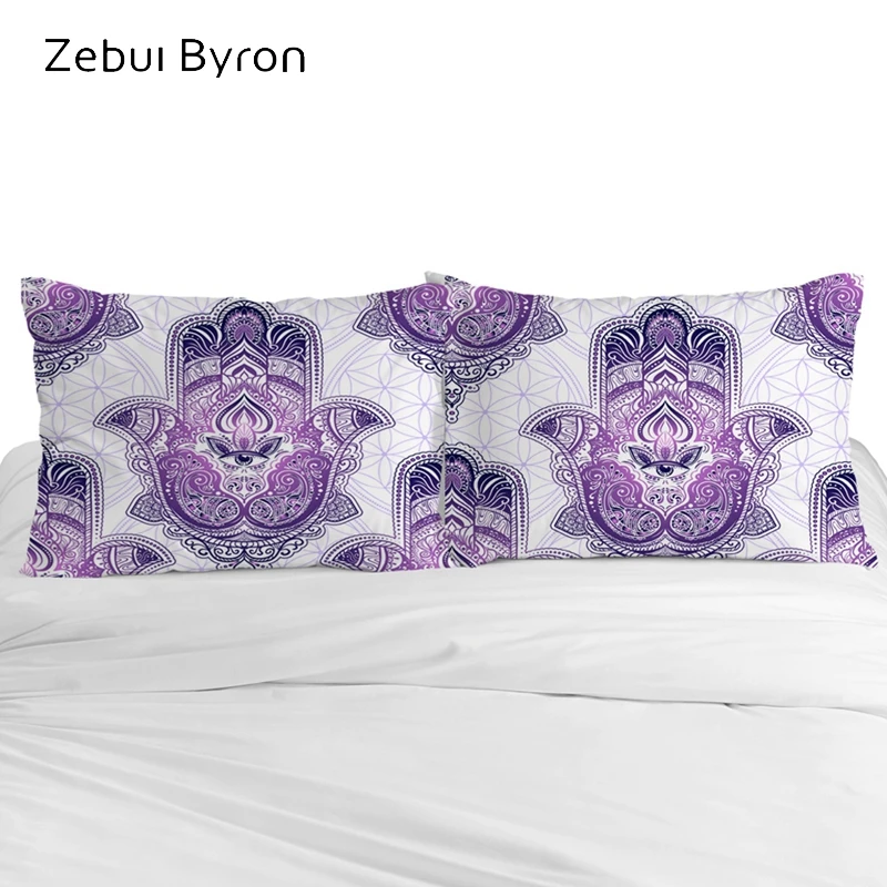 

3D Pillow Case Custom,2 PCS Pillowcase,Decorative Pillow Cover 50x70/50x75/50x80,Bedding purple Hamsa Hand,drop ship