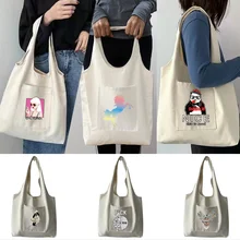 Women‘s Canvas Bags Commuter Tote Bag Shopper Bag Nice Color Print Grocery Handbags Portable One-shoulder Shopping Bag