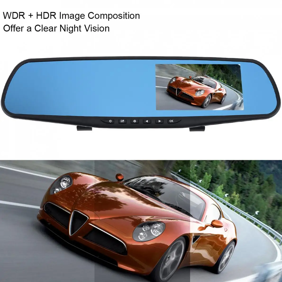 1080P Full HD зеркало заднего вида Автомобильный видеорегистратор Обнаружение