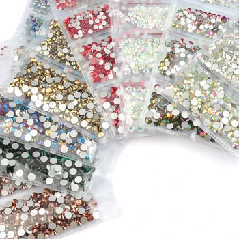 

2020 New Mix sizes SS4 SS6 SS12 SS16 SS20 Colorful 1440pcs 3D Non HotFix Nail Art Flatback Rhinestones for Clothes Decorations