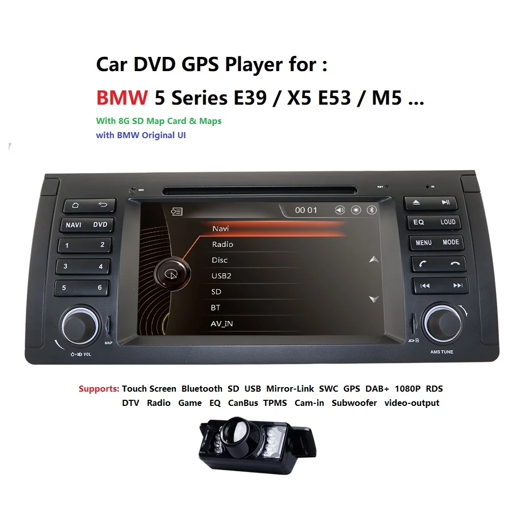 

Original UI 1 din Car DVD player for BMW E39 X5 Range rover GPS Wifi Bluetooth Radio USB SD Steering wheel Control Camera map