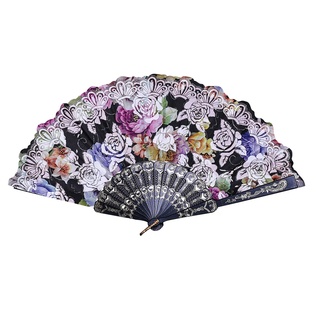 

Best Chinese Style Dance Wedding Party Lace Silk Folding Hand Held Party Flower Fan Paper Fans Folding Personalized 9.24