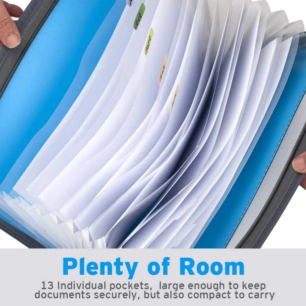 File Folder A4 Expanding File Folder with Sticky Labels 13 Pocket Accordion File Folder Document Organizer Expanding Zipper
