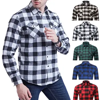 

2019 Luxury Fashion Men's Slim Fit Shirt Long Sleeve Casual Turn-down Collar Cotton Plaids Shirt