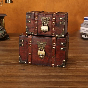 

Retro Treasure Chest with Lock Vintage Wooden Storage Box Antique Style Jewelry Organizer for Wardrobe Jewelry Box Trinket Box