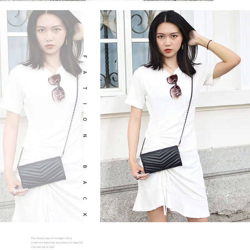 

Online Celebrity Hot Selling Fashion Sheepskin WOMEN'S Bag Simple Gun Color Hardware Bag with Chain Wave Design Shoulder Clutch