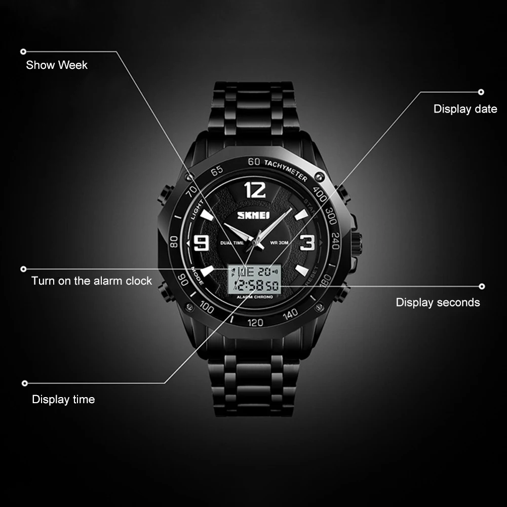 Модные SKMEI 1464 цифровые часы мужские светящиеся компас термометр Секундомер мужской светодиодный двойной дисплей часы relogio-masculino