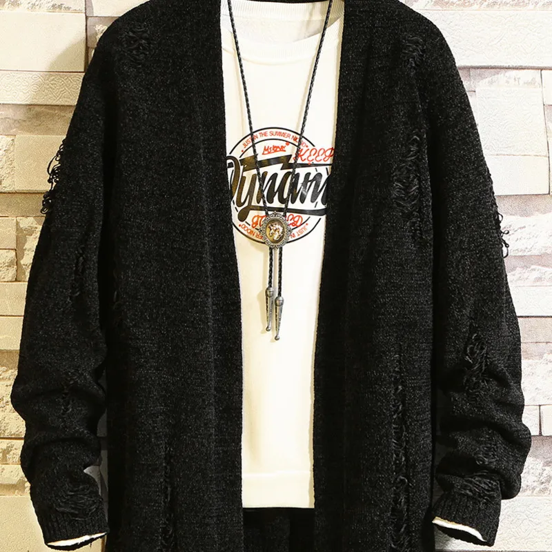 Autumn Cardigan Men Fashion Solid Color Casual Hole Sweater Jacket Men Wild Loose Long Sleeve Knitting Sweaters Coat Male M-4XL Autumn Cardigan Men Fashion Solid Color Casual Hole Sweater Jacket Men Wild Loose Long Sleeve Knitting Sweaters Coat Male M-4XL