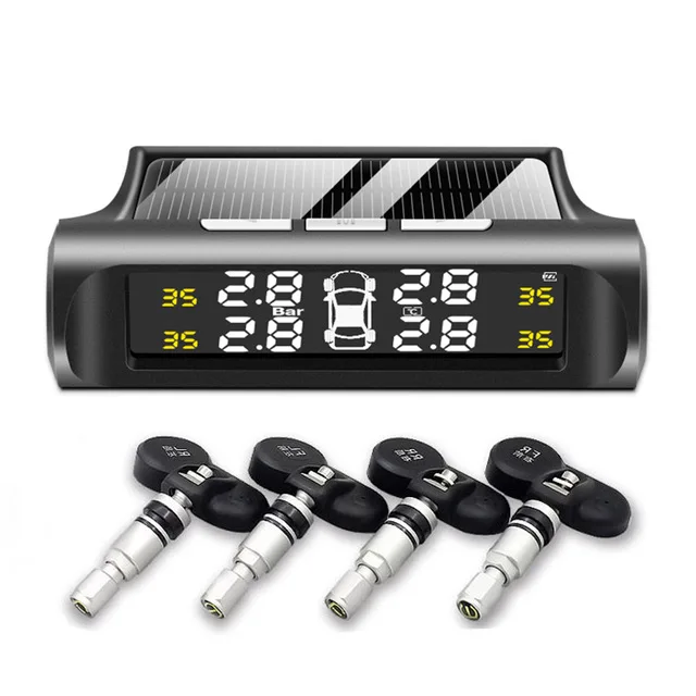 Globalflashdeal Smart Car TPMS Tyre Pressure Monitoring System Solar Power charging Digital LCD Display Auto Security Alarm Systems 
