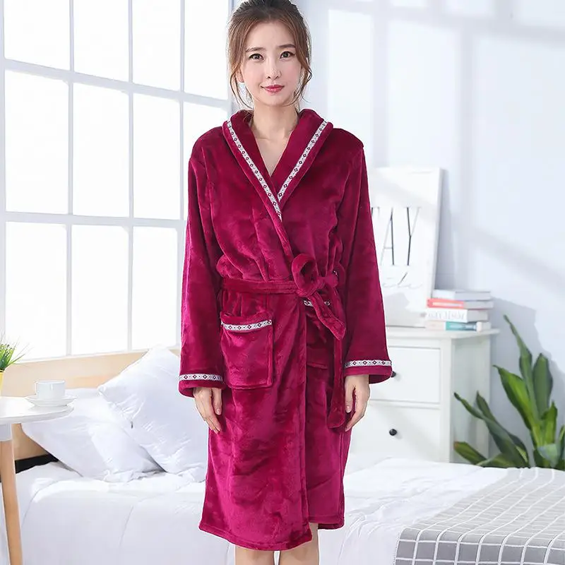 Коралловый флисовый халат для влюбленных, кимоно, Фланелевая пижама, зимняя теплая одежда для сна, домашняя одежда, повседневный мягкий халат, пеньюар - Цвет: Women2
