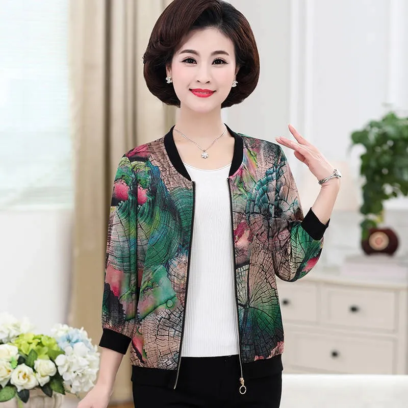

Spring And Autumn New Style Middle-aged Women's Three-quarter-length Sleeve Sun Protection Clothing Versatile Printed Slim Fit S