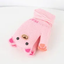 Зимние перчатки для малышей для девочек и мальчиков, вязаные Мультяшные Лоскутные теплые варежки, перчатки на шнурке, перчатки на полпальца, лоскутные перчатки для улицы