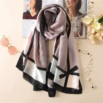 

2019 Classic women silk scarf female scarves ladies soft beach wrap chiffon shawl Bow Printed sunscreen bandanna foulard muffler