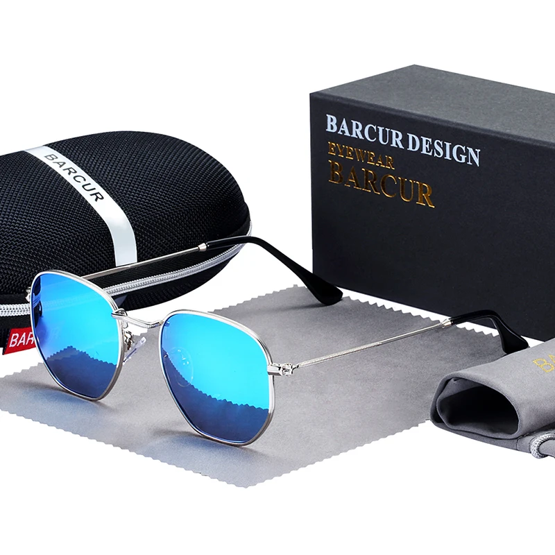 BARCUR солнцезащитные очки для мужчин и женщин фирменный дизайн UV400 зеркальные Мужские солнцезащитные очки ретро зеркальные очки 22 мм винтажные очки аксессуары
