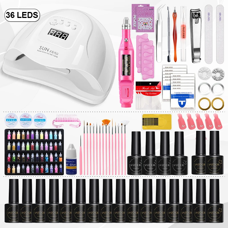 Kit de manicura con lámpara para secado, Set completo de accesorios de uñas  acrílicas, esmalte de uñas de Gel de colores, 10/18 unidades|Conjuntos y  kits| - AliExpress