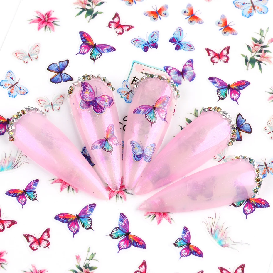 Butterfly Nail Stickers Flower Water Transfer Sliders Summer Colorful Nail Art Stickers DIY Manicure Tips (4)