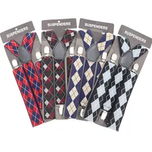 Новинка, английский клетчатый эластичный пояс на подтяжках, британский стиль, нескользящий пояс на подтяжках, 3 зажима, рубашка для отдыха, мужские подтяжки, ремень на подтяжках