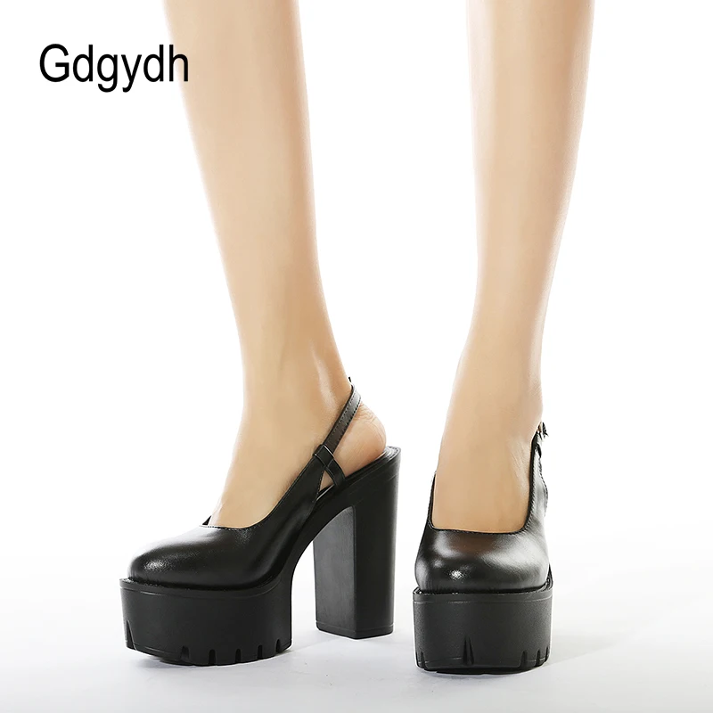 Gdgydh Chunky Heel Slingback Pumps Women High Platform Strappy Heels Black Spring Summer Shoes Back Strap Nightclub Plus Size