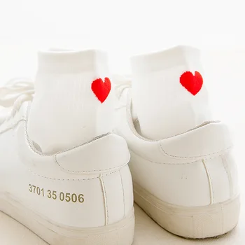 

Korean Cute Ladies Heart-shaped Candy Color Solid Ankle Socks Women Girls Love Heart Patterned Pink White Short Sock For Student