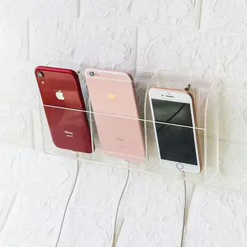 

Wall-mounted Mobile Phone Charging Box 1/2/3 Slots Clear Acrylic Remote Control Storage Rack Cellphone Charging stand Rack