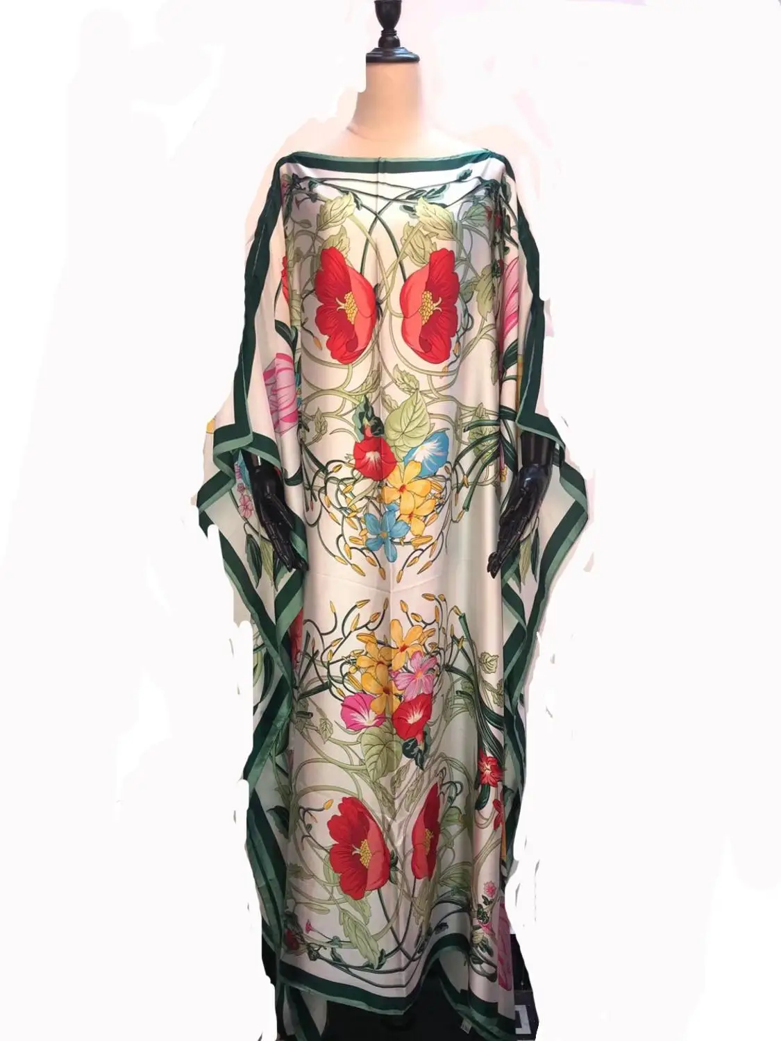 Unique European printed Silk KAftan Dresses length 132 cm x Bustline 132 cm  Beach dresses Dashiki African dresses for women