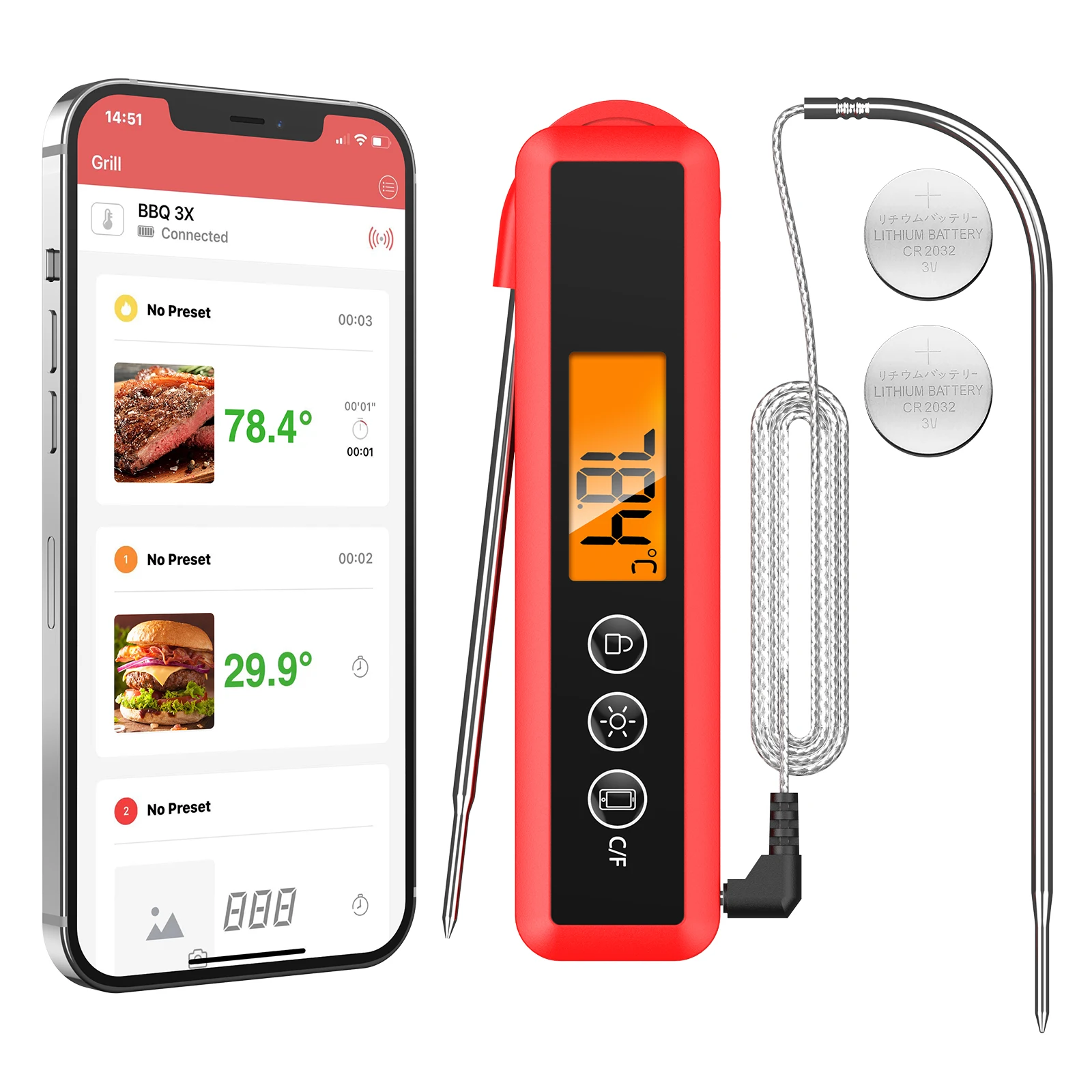 Термометр для приготовления мяса и стейка беспроводной Bluetooth | Дом сад