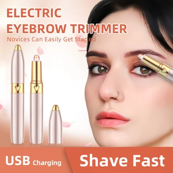 

Design Electric Painless Eyebrow Trimmer Pen Epilator USB Rechargable Mini Shaver Razors Portable Facial Hair Remover For Women