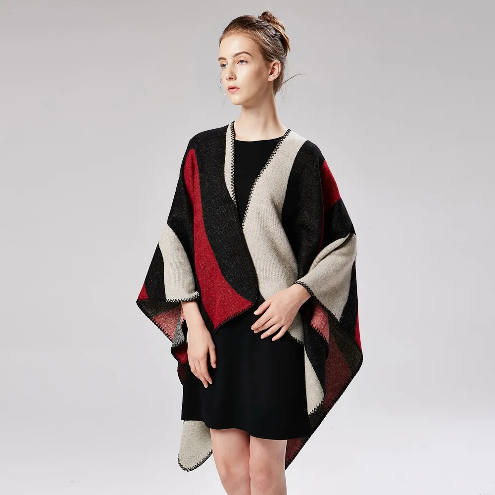 

New Geometric Color Cashmere Wool Scarf Women Simple Design Office Beach Shawl Moda Mujer 2019