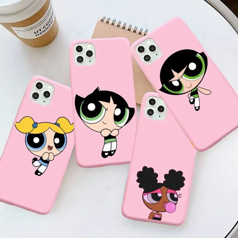 

Cute cartoon PowerPuff Girls Phone Case Candy Color for iPhone 6 7 8 11 12 s mini pro X XS XR MAX Plus