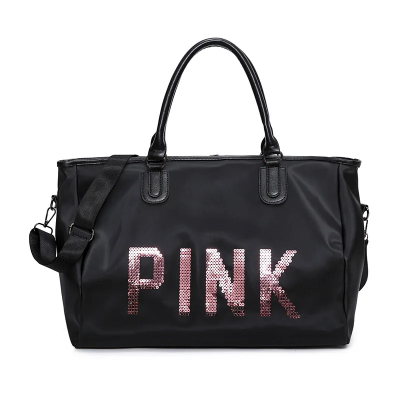 

Pink Sequin Lettered Travel Bag 2017 New Style Hand Gym Bag Waterproof Mountaineering Bag Luggage Bag a Generation of Fat