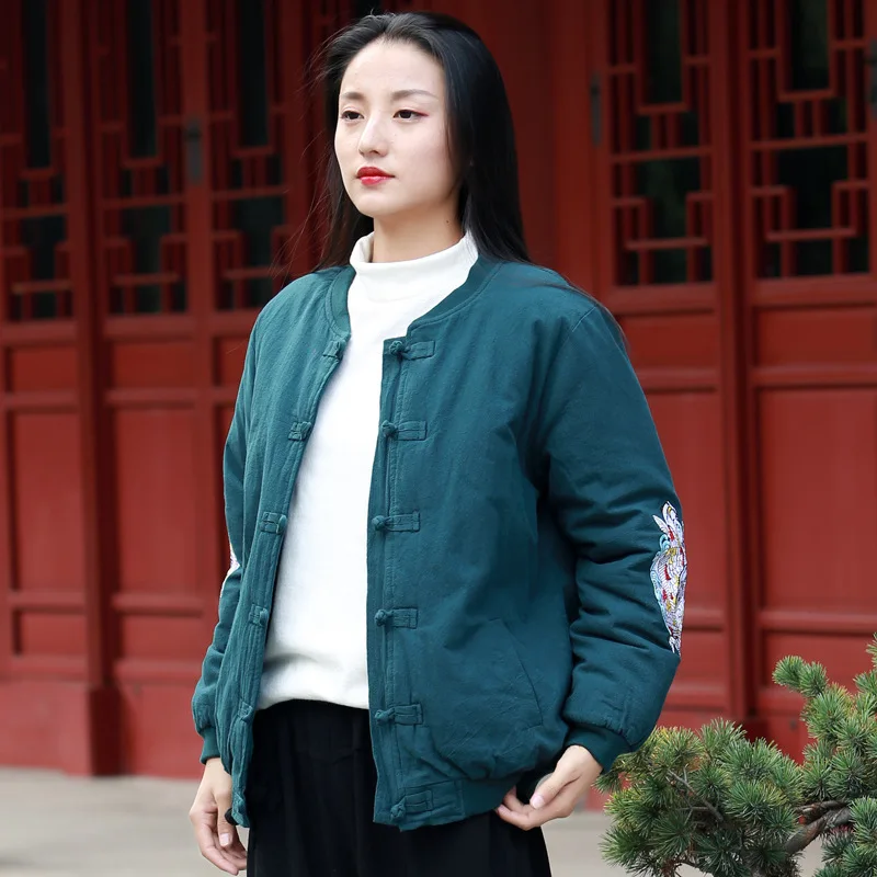 

3141 Winter New Style Linen And Cotton Thick Short Cotton-padded Clothes Women's Literature And Art Retro Embroidery Jacket Base