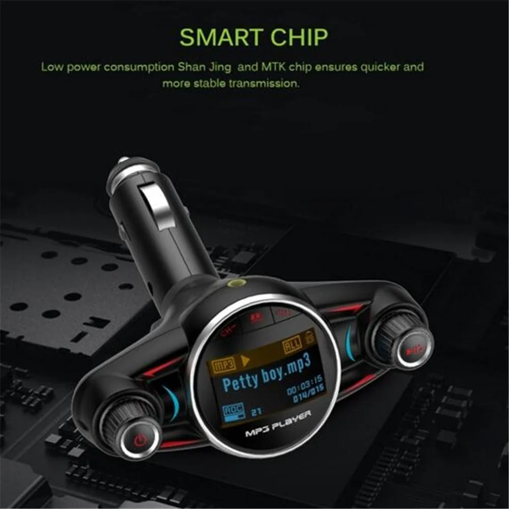 

Bluetooth 4.0 FM Transmitter Audio Car Mp3 Player Wireless Car Kit Support 2.1A Charging USB Round Jack AUX Audio Enter Output