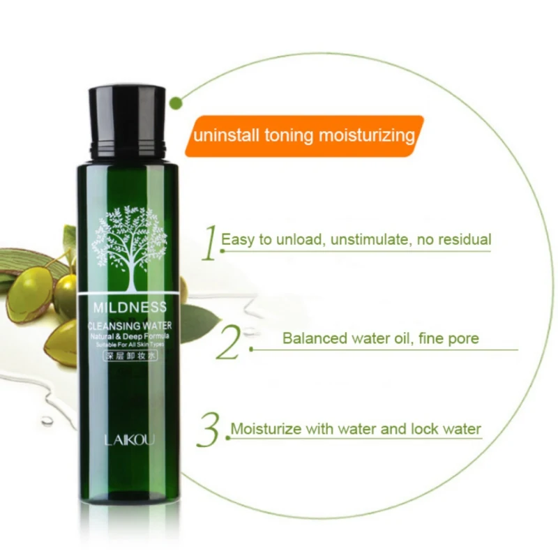 Новая оливковая очищающая вода, средство для снятия макияжа, для глаз, губ, сужение пор, очищающее средство, быстрое растворение, Глубокая очистка, очищение