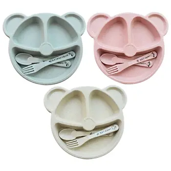

Baby bowl+spoon + fork Feeding Food Tableware Cartoon Panda Kids Dishes Baby Eating Dinnerware Set Anti-hot Training Bowl Spoon